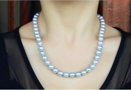 Chains Hand Knotted Necklace Natural 9-10mm Grey Freshwater Pearl Sweater Chain Nearly Round 18inchChains