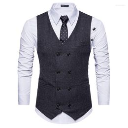 Men's Vests Men Suit Vest Gilet Costume Fashion Casual Business Waistcoat Sleeveless Double Breasted Slim Fit Male Guin22