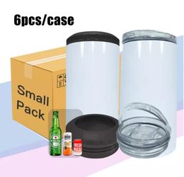 Local Warehouse Sublimation 4 in 1 Can Cooler Drinkware Stainless Steel Tumbler 16oz Double Wall Vacuum Drinking Cup with Dual Lids A02