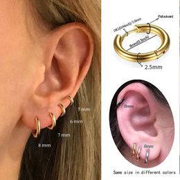 Hoop & Huggie 2pcs Minimal Glossy Earrings Gold Colour Tiny Cartilage Piercing Accessory Trendy Small Female Hoops For MenHoop