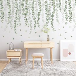 Green Leaves and Branch Wall Stickers for Living Room Decals Watercolour Plants PVC Bedroom Waterproof Poster 220607