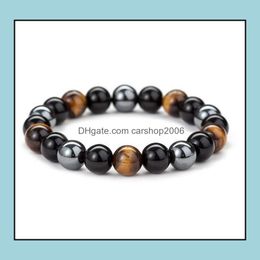 Beaded Strands Bracelets Jewelry Black Onyx With Natural Hematite Stone Tiger Eye Beaded Strand Wrap Buddha Bangles Accessories Drop Delive