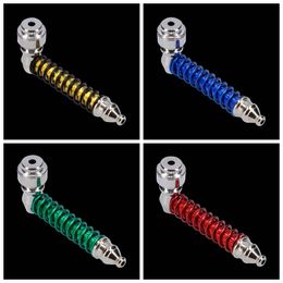 Latest Colorful Zinc Alloy Pipes Mini Herb Tobacco Smoking Tube With Cover Caps Holder Portable Spring Detachable Innovative Design Handpipes DHL Free