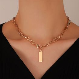 2022 Unique Multilayer Gold Color Choker Necklace for Women Simple Hollow Box Clavicle Chain Rod Pendant Wild Neck Jewelry