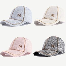Spring Fall Women Ball Caps Luxury Gold Chain White Strass Diamond Decoration Cap Daily Lady Hat