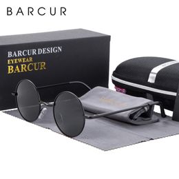 BARCUR Retro Round Sunglasses Men Mirror Women Polarized Glasses with Box Free 220513