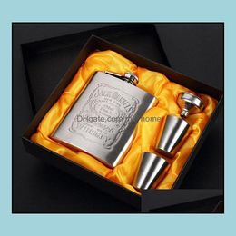 Hip Flasks Drinkware Kitchen Dining Bar Home Garden Small Pocket Wine Bottles Set With Glass Funnel Customizable Flask O Dhciw