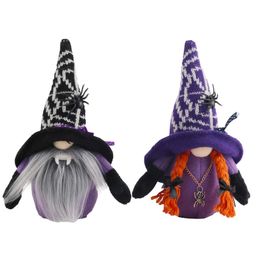 Halloween Party Witch Doll Toys Vampire Tooth Spider Hat Collar Collar Adornos Garden Gnome Muñecas para amigos Regalos de festival de novedad 10 5Qy D3