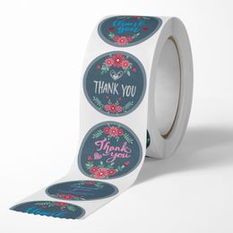 Many Designs Thank You Sticker Printed Adhesive Labels 1inch 500pcs Rolling Envelope Packaging Sealing Stickers Flower Decal
