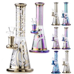 Wholesale 9 Inch Hookahs Heady Glass Bongs Rainbow Colorful Water Pipes Showerhead Perc Holographic Oil Dab Rigs With Bowl