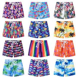 Children cartoon Dinosaur flower print Swim Trunks Summer Baby boys Board Beach Shorts adjustable belt 13 Colours Kids Clothing C6009
