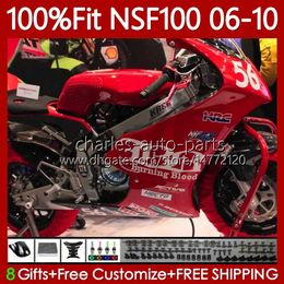 Fibreglass Race Fairings For HONDA NSF100 NSF-100 NSF 100 06 07 08 09 10 Bodywork 116No.54 NS-F100 2006 2007 2008 2009 2010 Glass Fibre Injection Mould Glossy Red Body