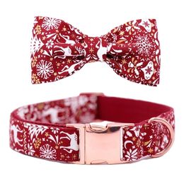 Chrismas Snowflake Dog or Cat Collar Leash with Bows Grey Dots Design Cotton Webbing Y200515