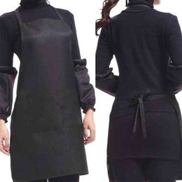 black Colour 63x70cm polyester ic design work apron kitchen apron with pocket couples apron Y220426