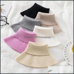Bow Ties Fashion Accessories Ribbed Knitted False Fake Collar Winter Detachable Sweater Turtleneck Dickey Vintage Solid Dhj2H