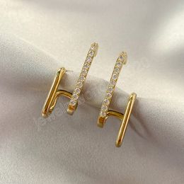 Korean Fashion Design Irregular U-shaped Gold Colour Stud Earrings For Woman Girls Crystal Metal Charms Party Jewellery