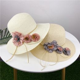 Summer New Solid Floppy Straw Hats For Women Flower Accessories Ladies Summer Beach Sun Caps Panama Style Hat