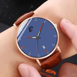 Reloj Men Watches 2022 Fashion Faux Leather Glass Quartz Clock Casual Males Business Watch Relogio Masculino Wristwatches