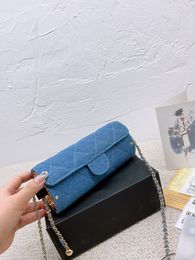 Top Quality Handbag Ladies Evening Bag Denim Blue Chain One Shoulder Messenger Bag Classic Designer Envelope Messenge BagS Wallet