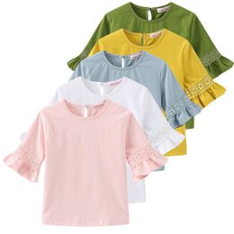 T-shirts 2022Girl Summer Princess T-Shirt Cotton Tee Clothes Children Tees Lace T Shirt Kid Birthday Top Clothing ShirtT-shirts