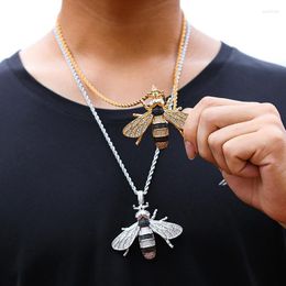 Chains Iced Out Bling CZ Zircon Bee Pendants Necklaces For Women Men Hip Hop Jewellery Gold Silver Colour Long Chain Necklace GiftChains Godl22