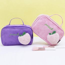 Cosmetic Bags & Cases Makeup Peach Cute Large-capacity Portable Bag PU Plush Wash Travel Storage BagCosmetic