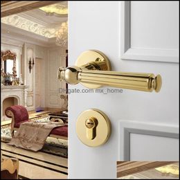 Room Door Locks Luxury Modern Gold Lock Light Solid Wood Interior Lever Bedroom Split Handle Knob European American Drop Delivery 2021 Hardw