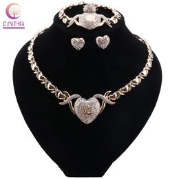 African Fashion Wedding Jewelry Sets Heart Shape Necklace Bracelet Earrings Ring African Style Crystal Christmas Gift