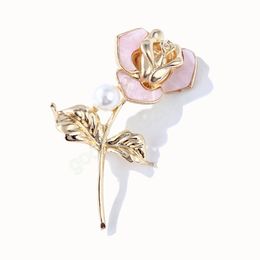 Korean Rose Flower Brooches for Women Metal Pearl Lapel Pin Coat Suit Brooch Corsage Fashion Luxulry Jewellery Accessories