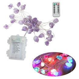 Strings Crystal String Lights Natural Amethyst Decorative Raws Stones 30 LED With Remote Control Hanging Healing Reikis OrnamentsLED Strings