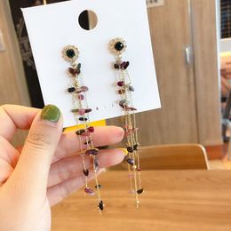 Dangle & Chandelier Korean Design Fashion Jewellery Long Chain Personality Colour Stone Earrings Crystal Tassel For Women GiftDangle