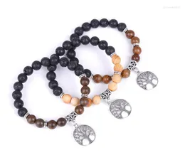 Tree Of Life Pendant Wooden Beads Volcanic Stone For Men Women Bracelets Natural Bracelet Jewellery SBR20 Link Chain