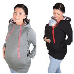 HGTE Fashion Three-in-one Multi-functional Mother Kangaroo hoody Causal Women Hoodies Jackets Zipper Pregnant women Sweatshirts 201204