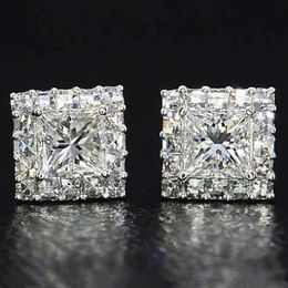 2022 Top Sell Sparkling Stud Earring Luxury Jewelry 925 Sterling Silver Princess Cut White Topaz CZ Diamond Gemstones Party Women Men Wedding Earrings Gift