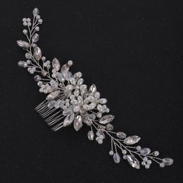 Headpieces Silver Rose Gold Bride Hair Comb Crystal Pearls Headband Copper Wire Women Wedding Accessories Bridal HeadwearHeadpieces