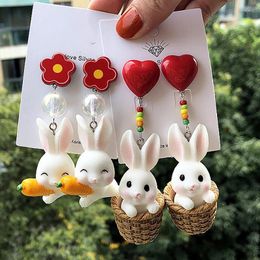 Stud Exaggerated Funny Basket Radish Asymmetrical Earring For Women Long Cartoon Animal Jewelry Young Girl Gift PendienteStud Farl22