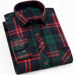 Autumn Casual Men's Flannel Plaid Shirt Brand Male Business Office Red Black Checkered Long Sleeve Shirts Clothes 220324