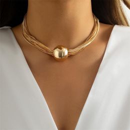 Chokers Ailodo Punk Big Ball Pendant Choker Necklace For Women Hiphop Gold Silver Color Multilayer Chain Party Fashion JewelryChokers Godl22