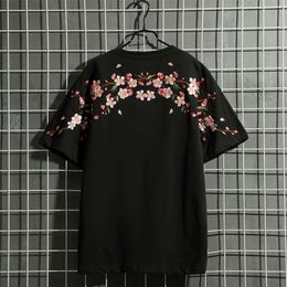 Women's TShirt Blossom Embroidered T Shirt Harajuku Streetwear Men Summer TShirts Short Sleeve Black White Loose Casual Tshirt For Women CS585 230206