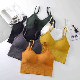 Active Wire Free Bra Women Fitness Padded Push Up Intimates Lingerie Underwear Tube Tops Solid U-Shaped Back Street Bra Female L220726