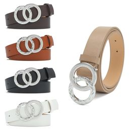 Belts Women Fashion Double Ring Circle Metal Buckle Belt Wild Waistband Ladies Wide PU Leather Straps For Dress JeansBelts