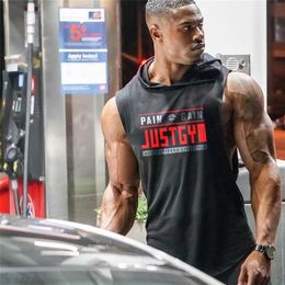 Muscleguys Brand Clothing Gym Hooded Tank Top Men Bodybuilding Stringer Hoodie Tanktop Workout Singlet Fitness Sleeveless Shirt 220621