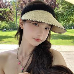 Wide Brim Hats Women's Empty Top Straw Hat Summer UV Protection Sun Outdoor Travel Sunscreen Beach Visor Cap Ladies CapWideWide Pros22