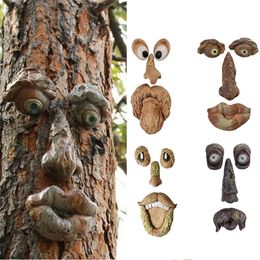 Funny Her Art Outdoor Amusing Old Man Sculpture Whimsical Tree Face Garden Decoration 220707