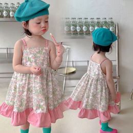 Summer Baby Girls Casual Dress Ruffles Florals Print Suspender Dress Children Kids Princess Dresses