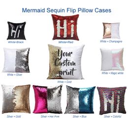 DHL 12 Colours Sequins Mermaid Pillow Case Cushion New sublimation magic sequins blank pillow cases hot transfer printing DIY Personalised gift sxa27