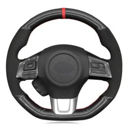 DIY Hand-stitched Car Steering Wheel Cover Accessories Soft Black Suede Carbon Fiber Leather For Subaru WRX STI Levorg 2015-2019