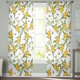 Curtain & Drapes Summer Lemon Fruit Watercolour Tulle Curtains For Living Room Bedroom Decoration Luxury Voile Valance Sheer KitchenCurtain