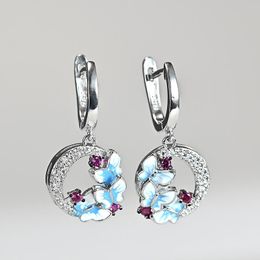 Dangle & Chandelier Women 925 Silver Delicate Enamel Blue Butterfly Drop Earrings Wedding Party GiftDangle