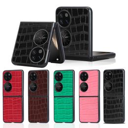 Business Bamboo Joint Skin PU Leather Hard PC Anti Slip Cases Protective Shockproof Anti-Scratch Lightweight For Huawei P50 Pocket Samsung Galaxy Z Flip 3 5G Flip3